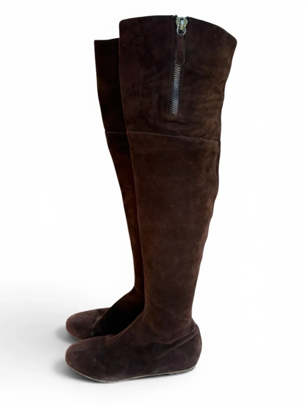 Valentino Garavani Brown Leather Suede Pull On Over The Knee Boots Size 37 / 7